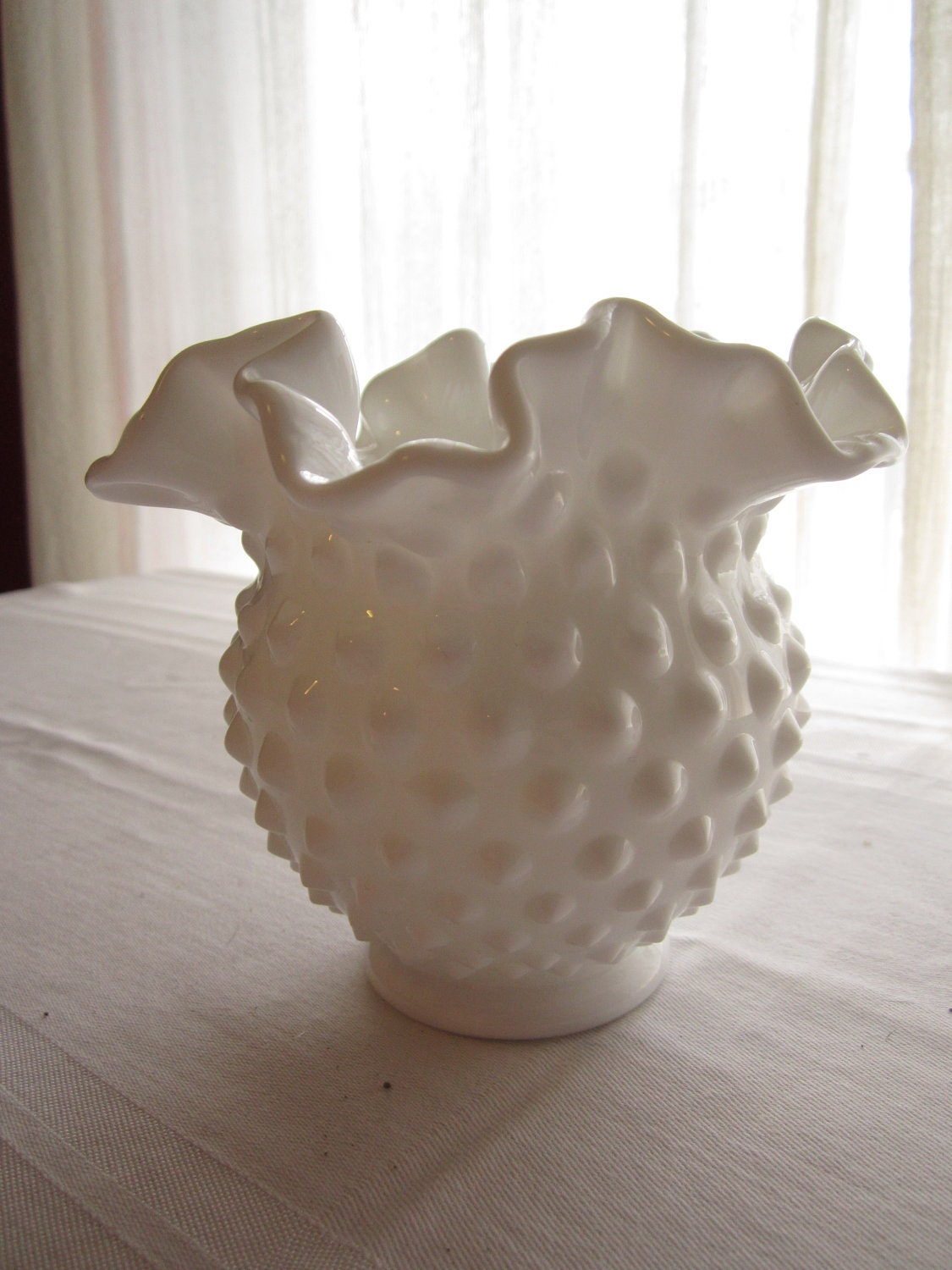 Fenton Milkglass Hobnail Vase - with Ruffle Edge