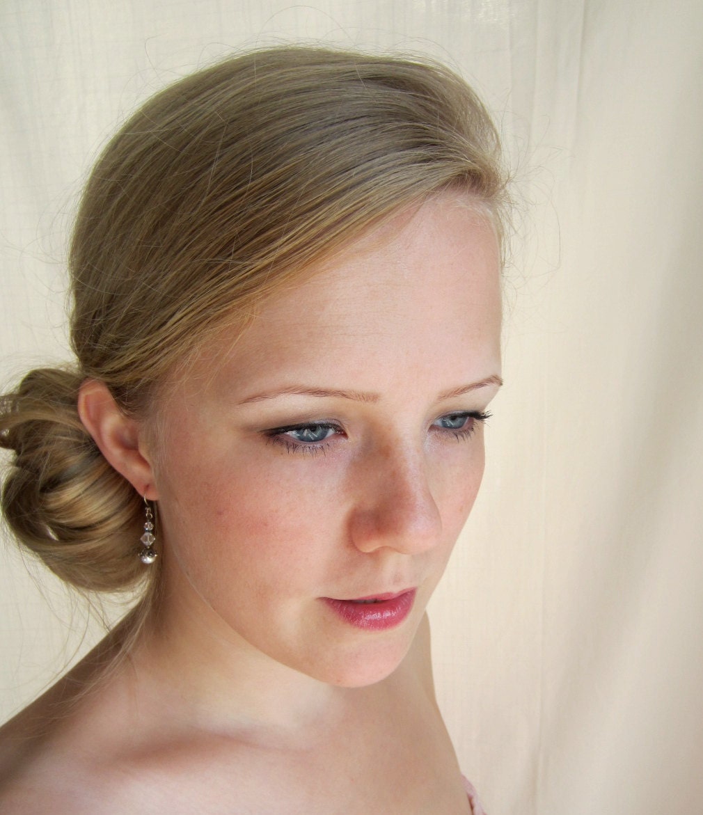 White Swarovski Pearl Earrings, Silver, Bridal Jewelry