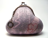 Felted Wool Purse, grey with pink - Roltinica