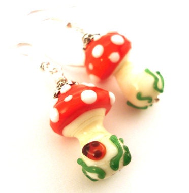 Toadstool earrings glass lampwork earrings