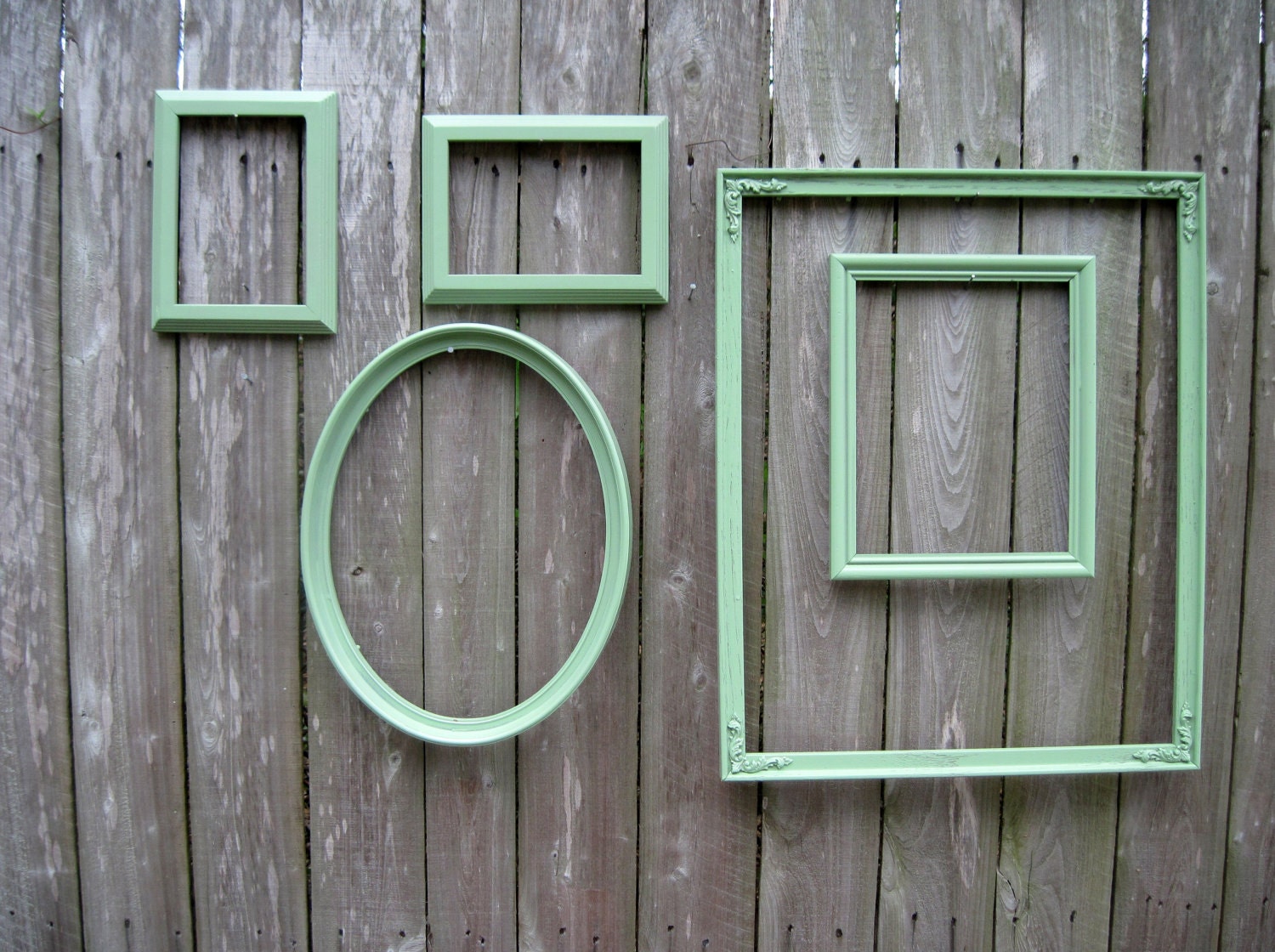 Hand Painted Picture Frames Painted and Distressed  Wall Grouping  In Pistachio Treasury Item