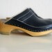 Vintage 70s Danish Clogs . Size 7.5 . Blue Leather . Clog Sandals . Boho Hippie Shoes