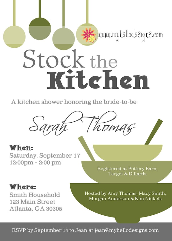 Kitchen Shower Invitation & Matching Recipe Card: Stock the Kitchen