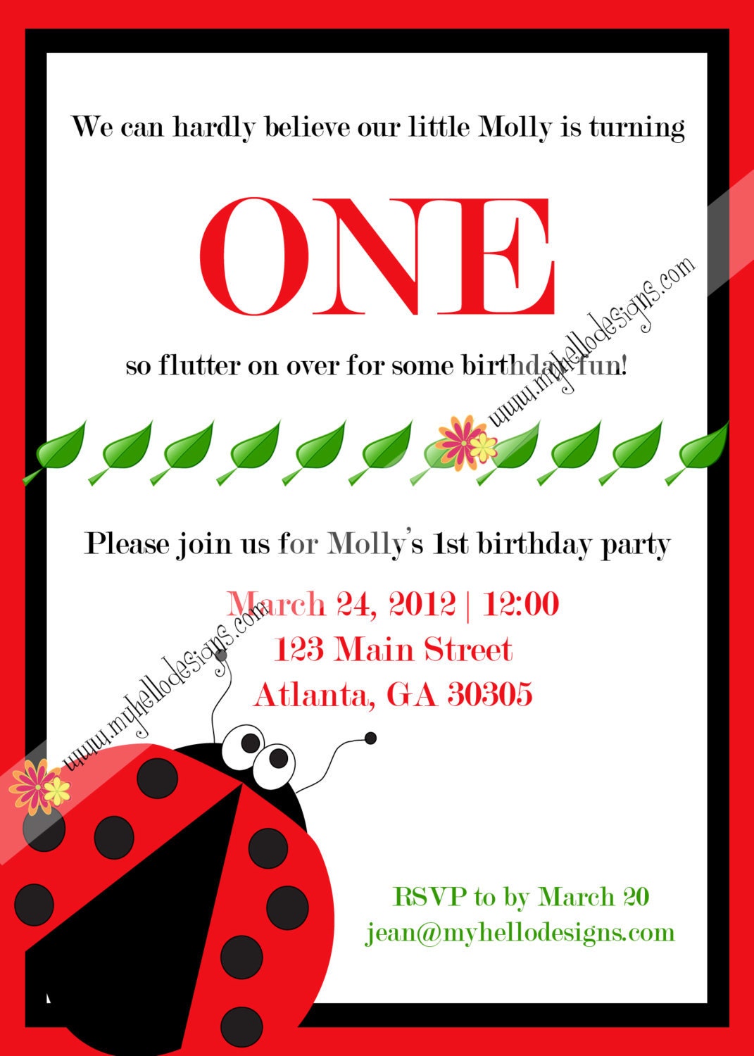 Birthday Invitation: Single Lady Bug