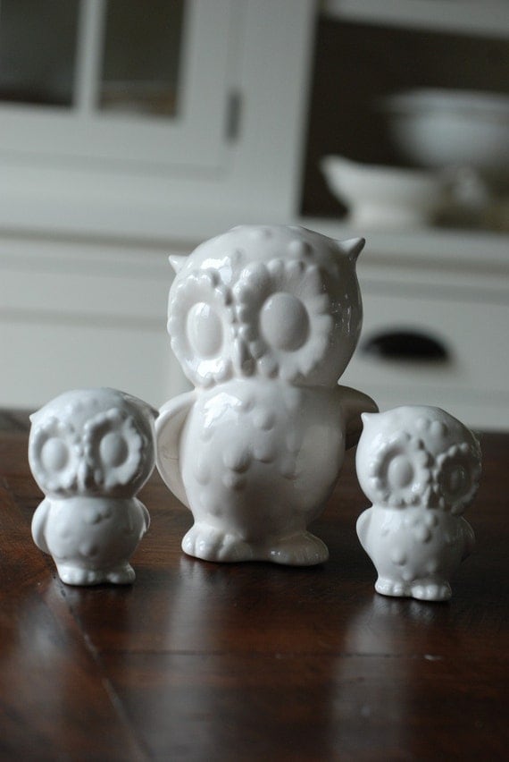 handmade modern - vintage mama owl/babies set