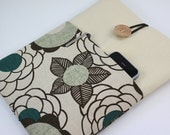iPad Case, iPad Sleeve, iPad Cover, PADDED, with pockets for iPhone - Blossoms on linen