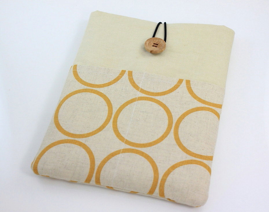 iPad Case, iPad Sleeve, iPad Cover, PADDED, with pockets for iPhone - Yellow Circles
