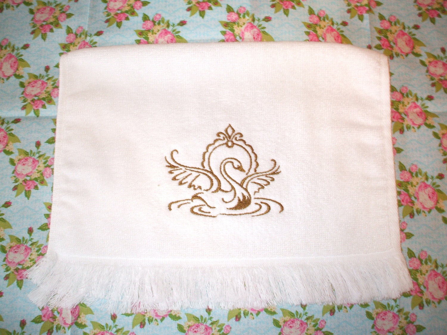 Embroidered Towel: Sleek Swan