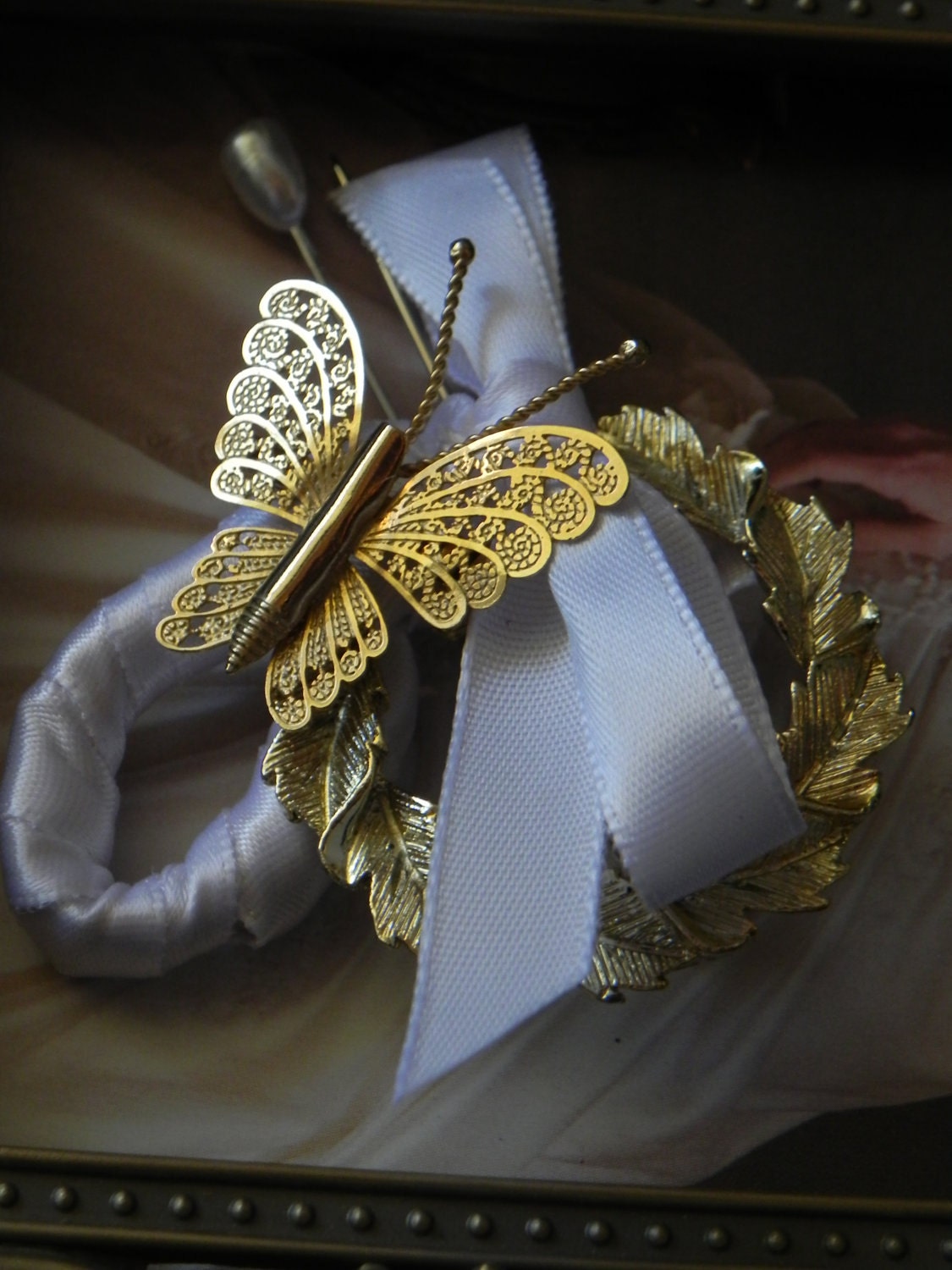 Boutonniere - Vintage Butterfly Brooch .... Very Simple but Classic