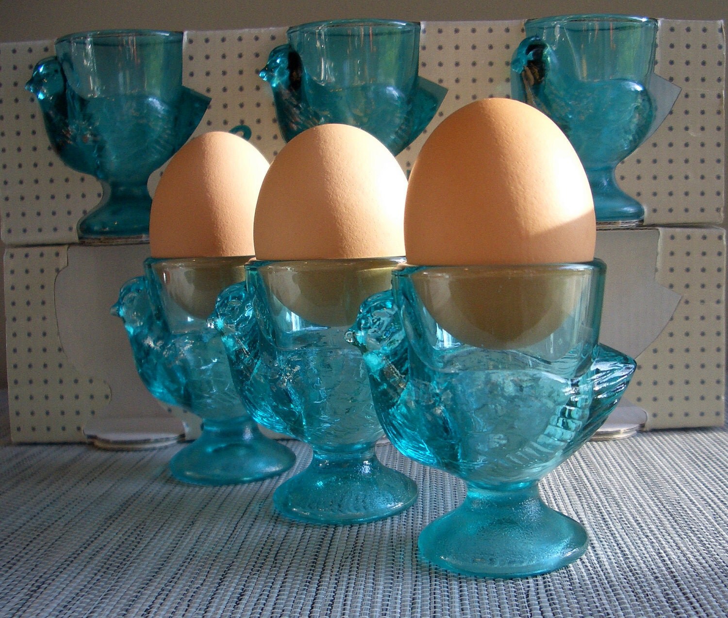 Luminarc France Green Blue Glass Egg Cups (set of 6)