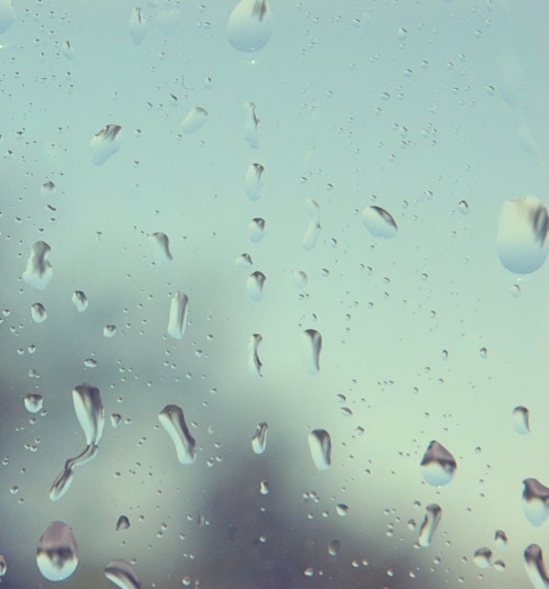 Rain photography- winter, rain drops, water, nursery decor, sky blue, fine art photograph, 8x8 print
