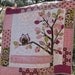Owl baby girl quilt of flannel & cotton in pink, chocolate brown, sage, white with tree