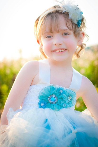 Tutu Dress, Baby tutu dress. Victorian Chic aqua cream ballroom tutu gown. On Sale