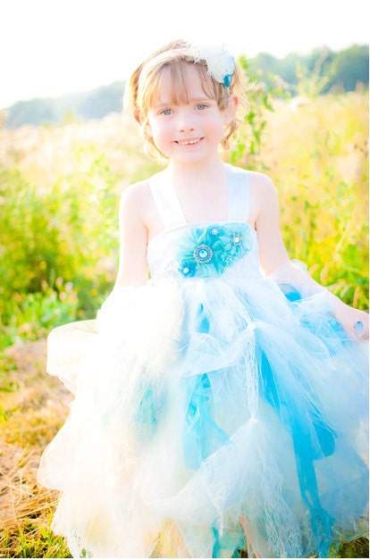 Tutu Dress, Baby tutu dress. Victorian Chic aqua cream ballroom tutu gown. On Sale