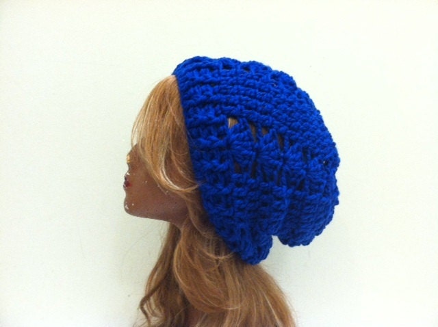 SALE Chunky Crochet Slouchy Beret Beanie - ROYAL