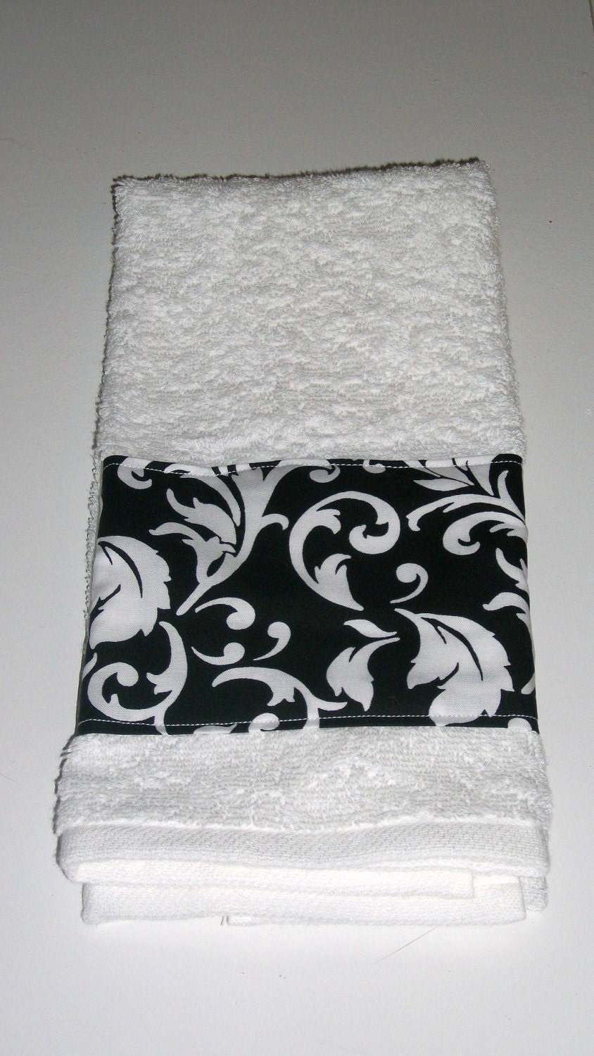 Bathroom Hand TowelBlack and White Leaf Design by DREAMATHEME