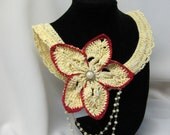 Sale 25% off / Romantic Crochet Necklace decorated with Beads, Vintage pearlier Buttons and Beautiful Flower