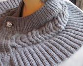 Hand-knitted Grey Scarf / Neck Warmer / Wrap / Cowl with Beautiful Ornament