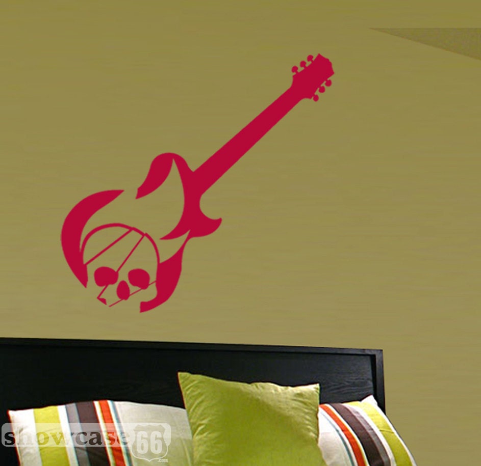 Skull Guitar - Vinyl Wall Art - FREE Shipping - Fun Skull Wall Decall