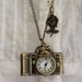 Alice in Wonderland - Antique Camera Pocket Watch Necklace with Rabbit and Rose Flower Charm