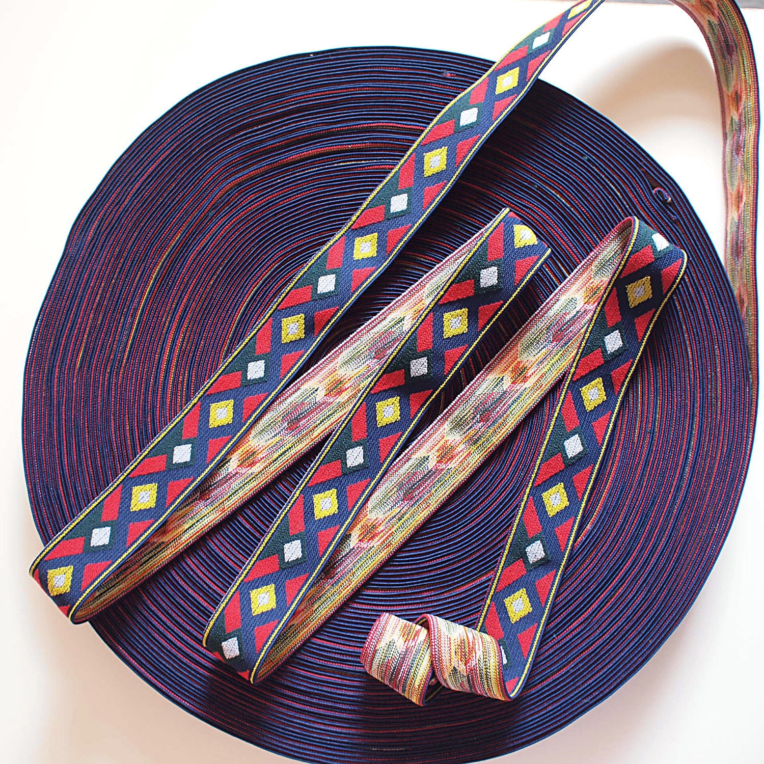 1 1/4" Wide Colourful Enthic Print Stretch Elastic. (1 Yard)