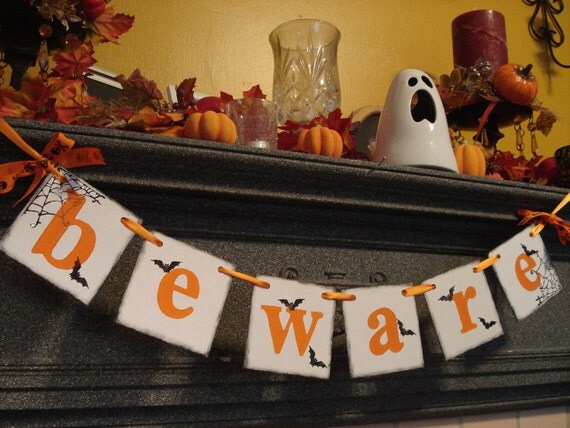 Beware Halloween Banner- Halloween Decoration-Halloween Garland- holiday Garland photo prop