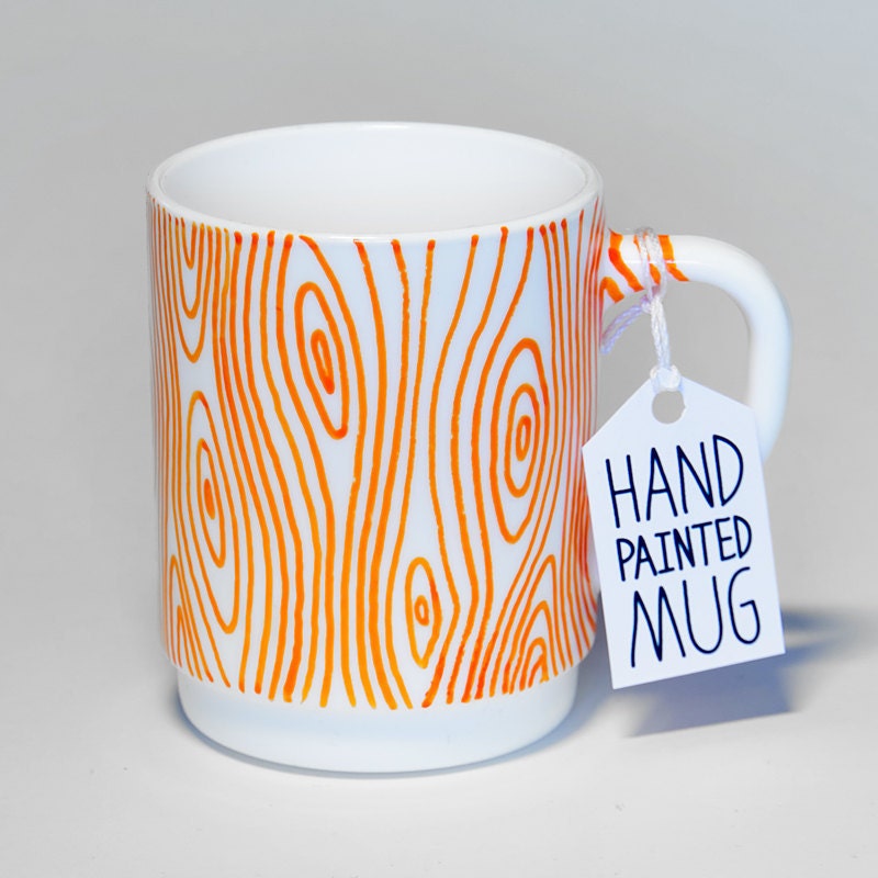 Wood Mug - Hand Painted Mug - hand drawn, hand painted, kitchen accessory, coffee mug, tea mug