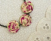 Mulberry Rose Necklace in Raspberry Pink, Butter Cream & Herb Green Romantic Fabric Flowers