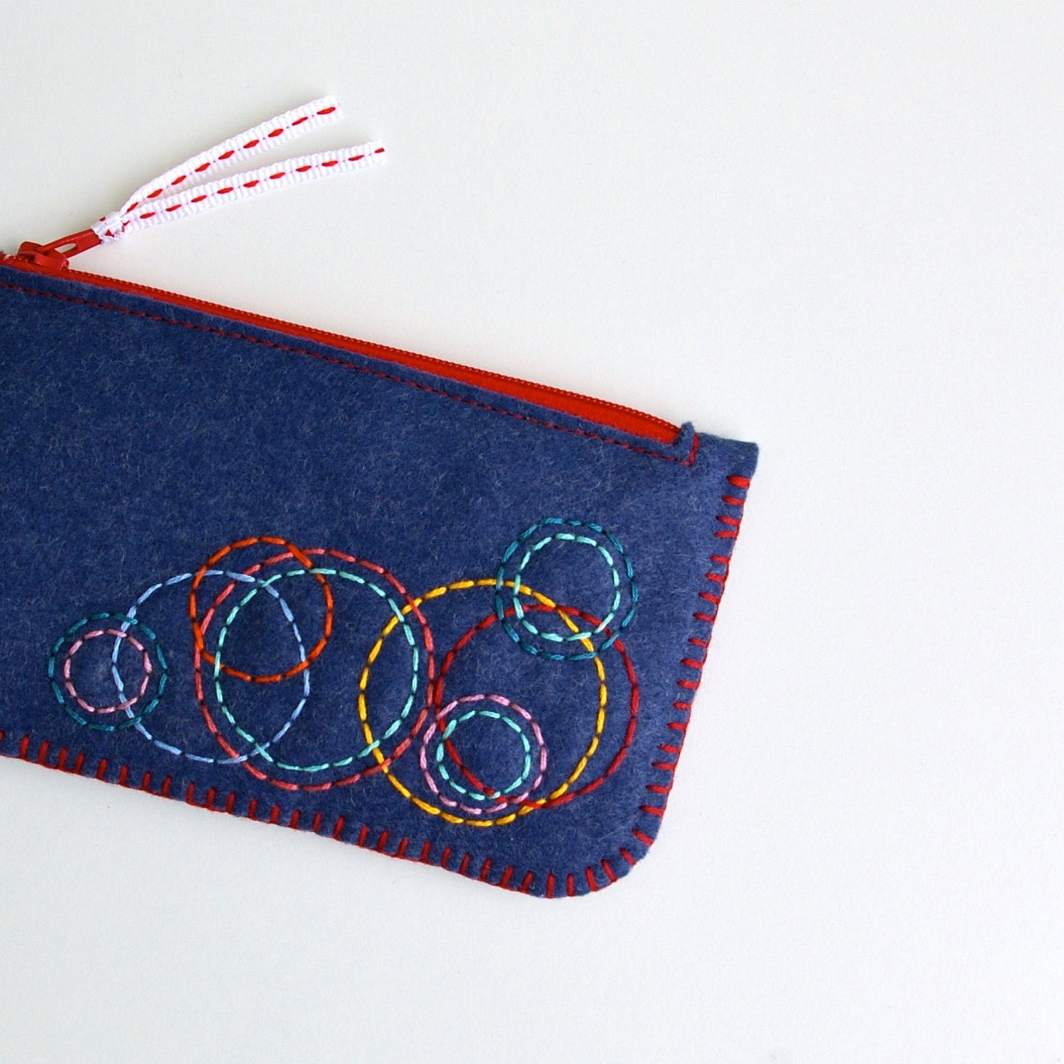 Felt Coin Purse // Hand Embroidered // Colorful Circles // LoftFullOfGoodies