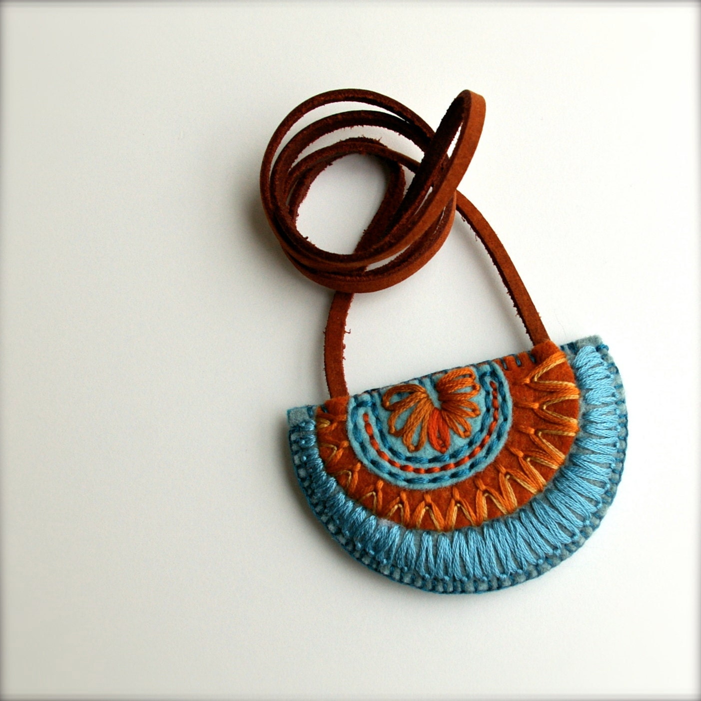 OOAK Wool Felt Necklace // Hand Embroidered // LoftFullOfGoodies