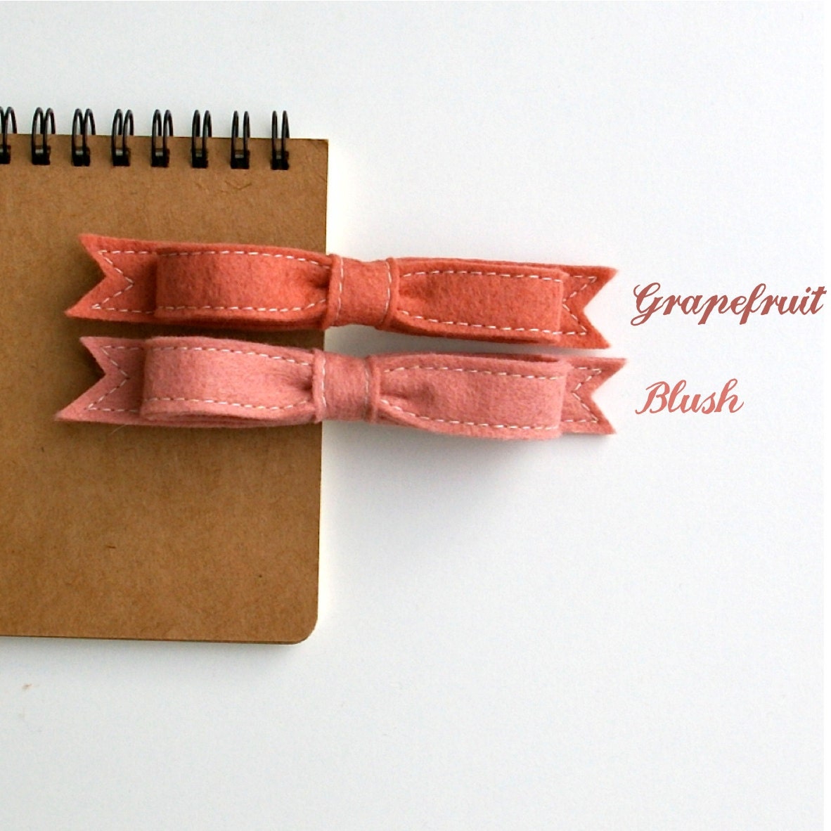 Wool Felt Bow French Barrette // Coral // LoftFullofGoodies
