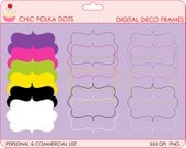 digital clipart frames swirly clip art purple pink yellow lime black - Chic Polka Dots Decorative Frames Digital Clipart