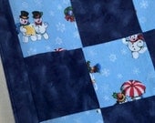 Blue Flannel Patchwork Snowman Blanket