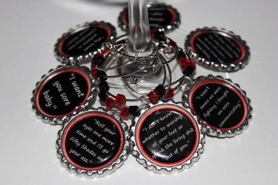 Wine Charms, 50 Shades of Grey Quotes, Personalized, Bottle Cap Charms