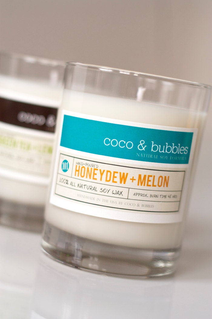 No. 101: HONEYDEW and MELON  // Natural Soy Candle // 13 oz // Highly Scented
