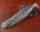 Feather Necklace Native American Feather Pendant in Antique Silver on 32" Gunmetal Chain