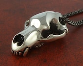 Bear Skull Necklace Antique Silver Cave Bear Skull Pendant on 24" Gunmetal Chain