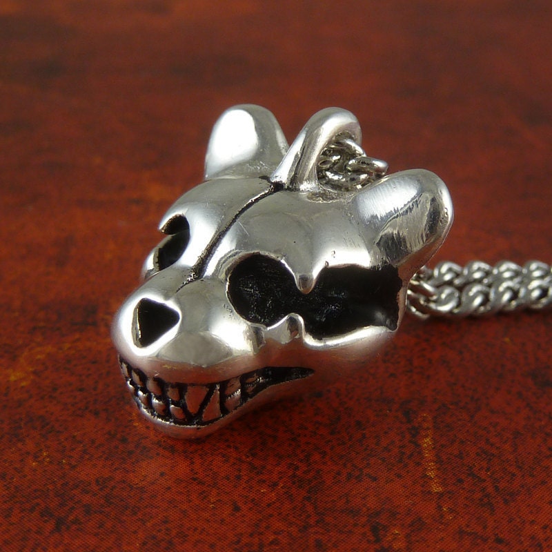 Teddy Bear Skull Necklace Antique Silver Teddy Bear Skull Pendant on 24" Antique Silver Chain