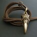 Bird Skull Raven Skull Necklace with Tribal Design - Bronze Pendant on Leather