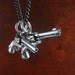 Gun Necklace Antique Silver Pistol Pendant on 24" Gunmetal Chain - Gun Jewelry
