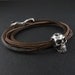 Flaming Skull Bracelet Antique Silver Human Skull Leather Bracelet