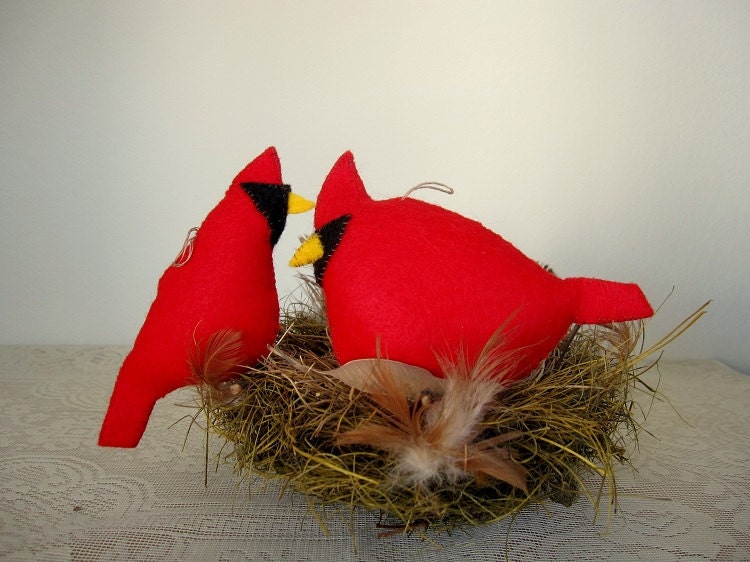 Cardinal Bird,  Hand Sewn, Stuffed Animal - PoofyDove