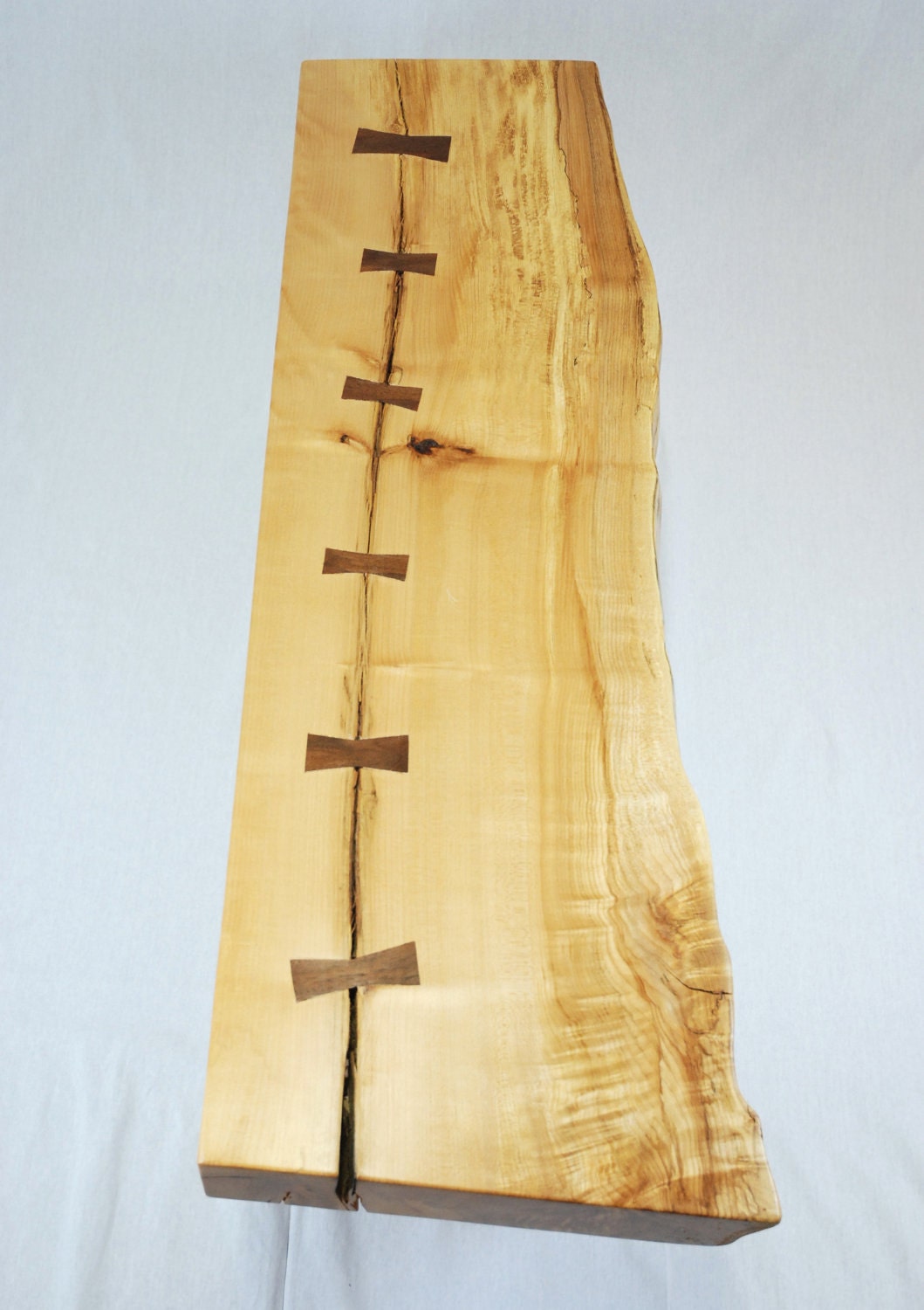 All Stitched Up Maple Slab Coffee Table with Black Walnut Butterflys