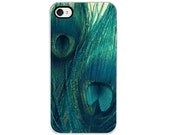 Teal Peacock Feather iPhone Case - iPhone 4 and 4s Case, Decorative Cover, Bird Feathers, Peacock Feathers, Girly, Blue, Green, Navy