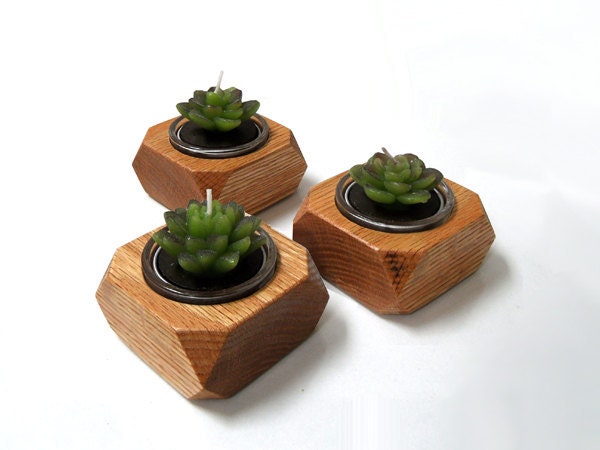 Hand-Crafted Wood Candle Holders - Set of 3 - Solid Oak - Made to Order