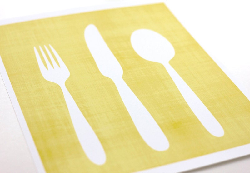 Knife, Fork and Spoon Utensils Art Print / Kitchen Art Silverware Digital Print / Choose your Color / 8x10