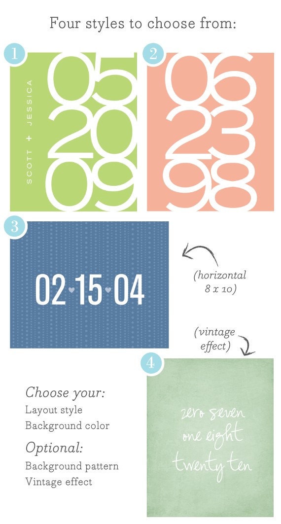 Custom Date Art Print / Typographic Personalized Anniversary Gift / 8x10 Graphic Digital Print / Wall Art Poster / Design Your Own
