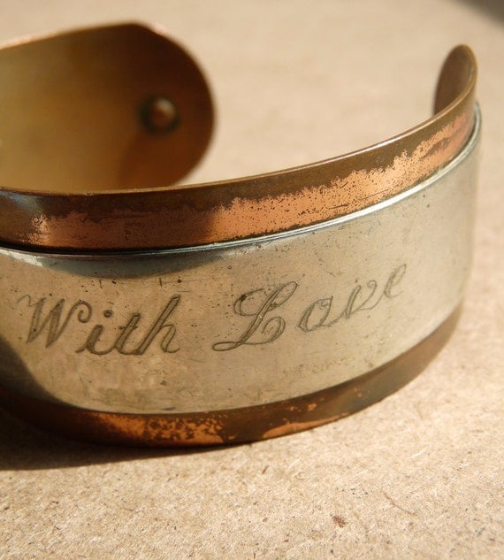 Vintage Copper Engraved cuff bracelet OOAK