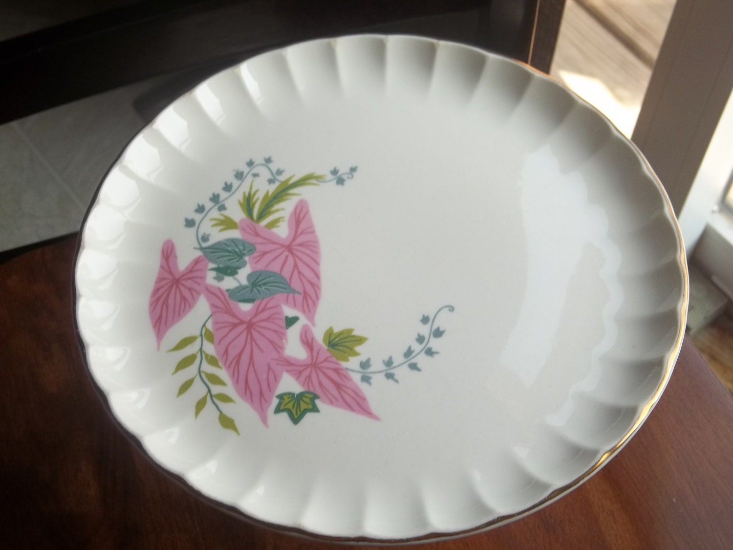 Cake Plate / Upcycled Cupcake Stand / Pretty Pink Caladium Dessert Pedestal by SimplyUpStanding