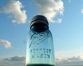 Antique Blue Ball Perfect Mason Jar Solar Light Quart Size - High Quality